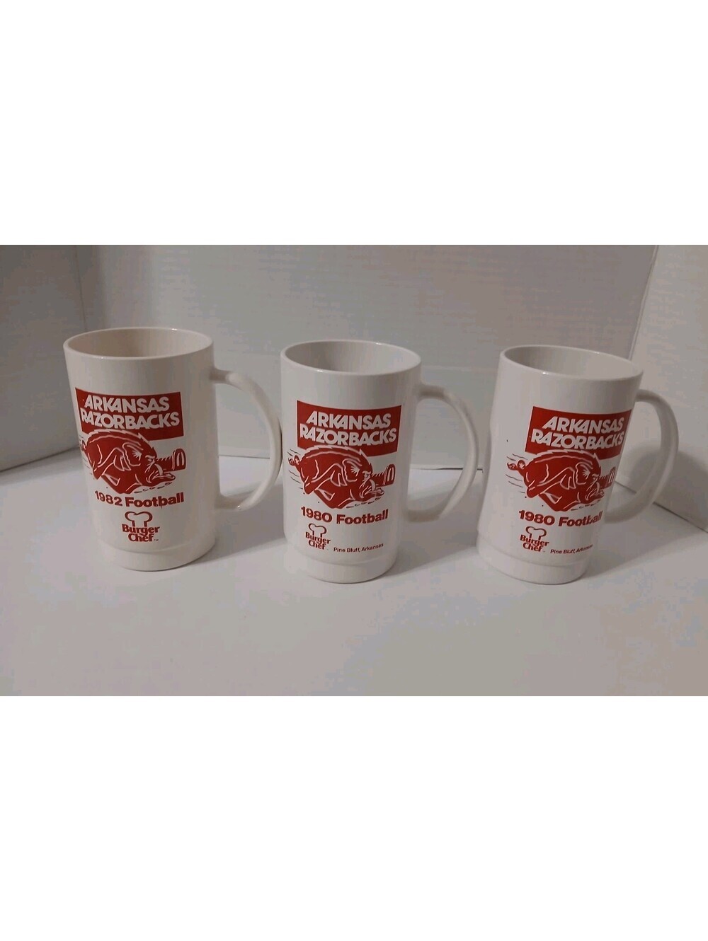 Lot Of 3 1980s Arkansas Razorbacks Schedule Plastic Mugs College Football